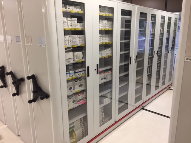 photo of high-density mobile storage in a healthcare setting