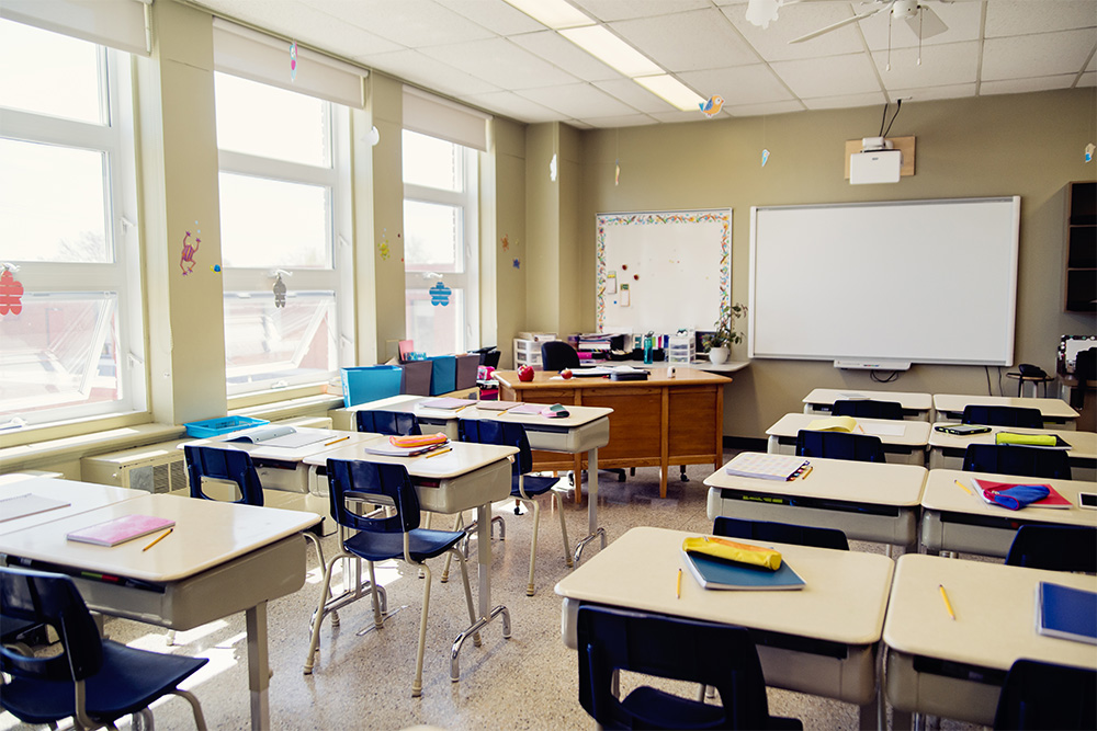 image of classroom with desks 